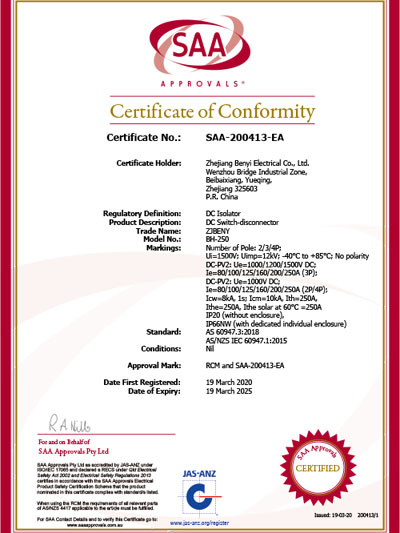 SAA certificates